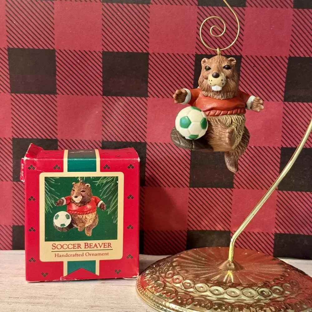 1985 Hallmark Soccer Beaver Vintage Christmas Keepsake Ornament